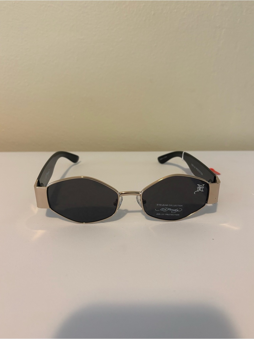Ed Hardy Vintage Y2K Narrow Hexagonal Metal Frame Tiger Tattoo Sunglasses